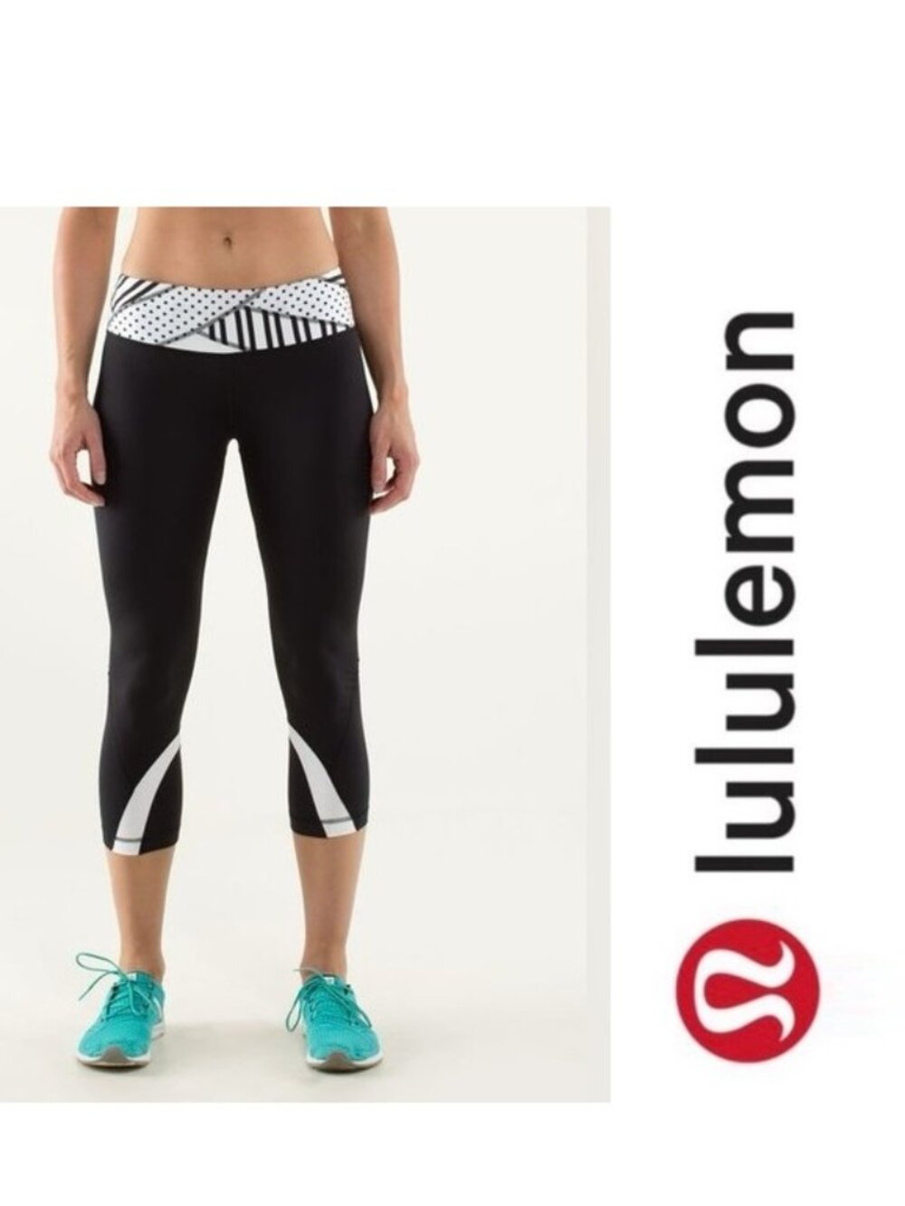 Lululemon | Run: Inspire Crop II Black / Quilt Summer13 13 / White | Size 2
